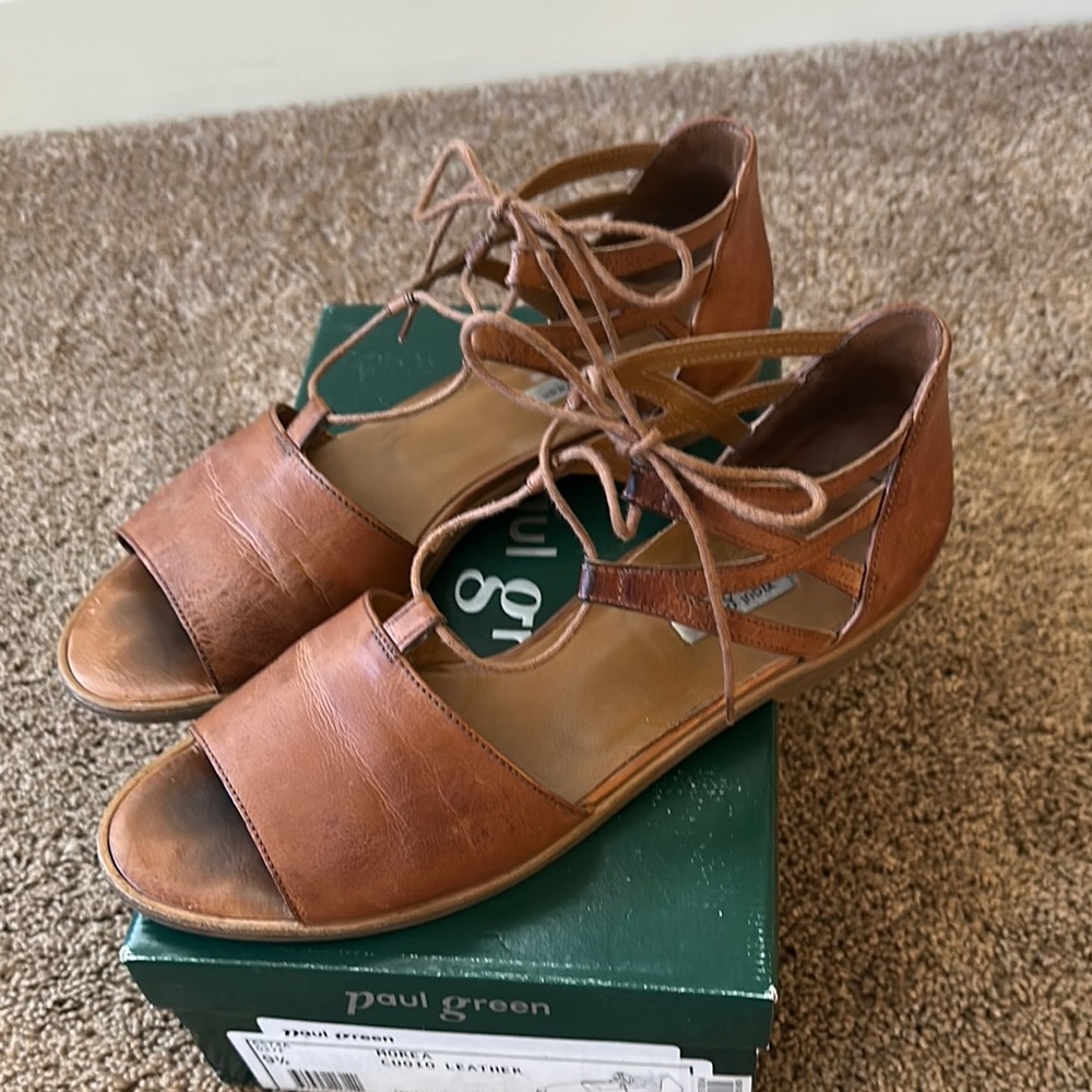 Paul Green Morea Tan Leather Lace-Up Sandals